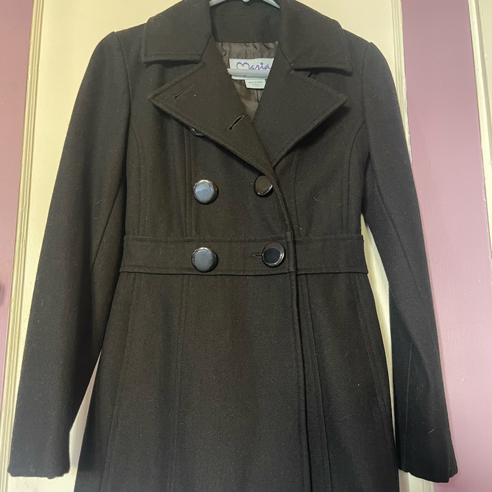 Maria Womens Black Winter Peacoat Jacket Small Button Down